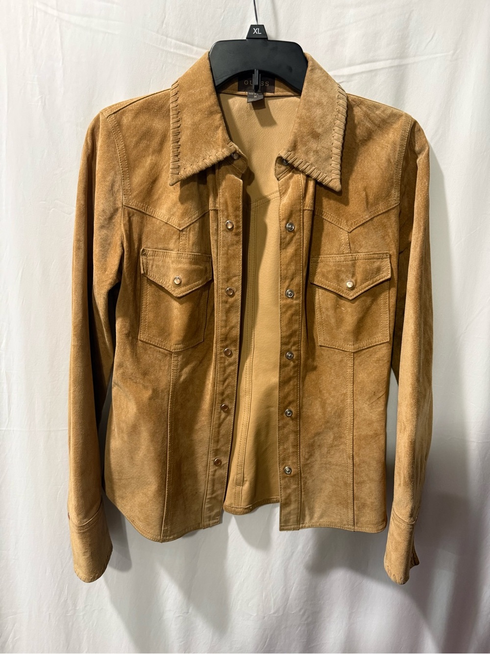 Guess Tan Suede Western-Style Leather Jacket